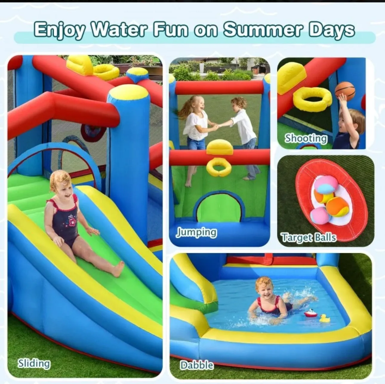 Super Cool Indoor Or Outdoor Inflatable Water Slide Jump Bouncy Castle With Powerful 480W Blower | Easy Set Up / Take Down | High Quality | Carrying Bag