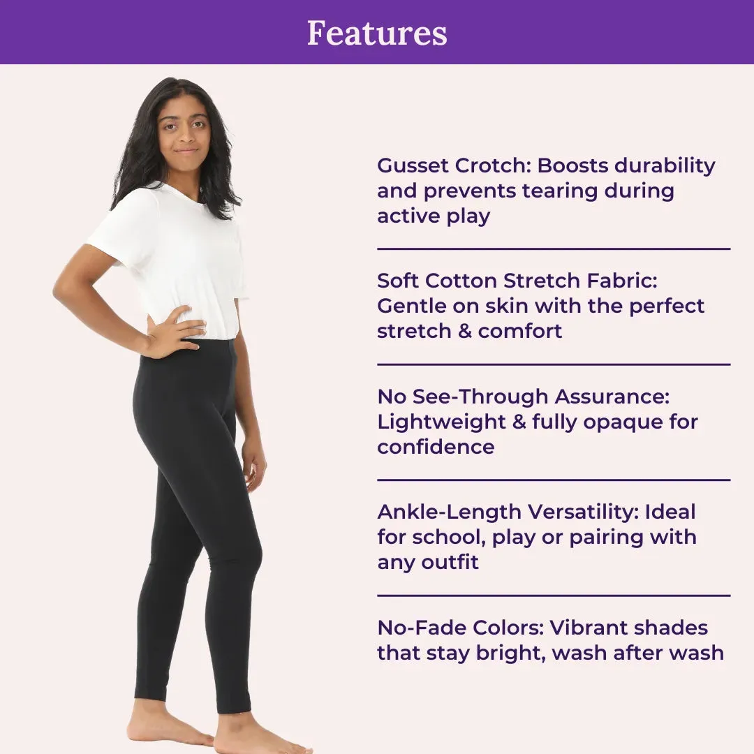 Teen Leggings | High Waist | Ankle Length | Soft Cotton & Elastane Blend | Gusset Crotch Prevents Ripping | Non-See-Through