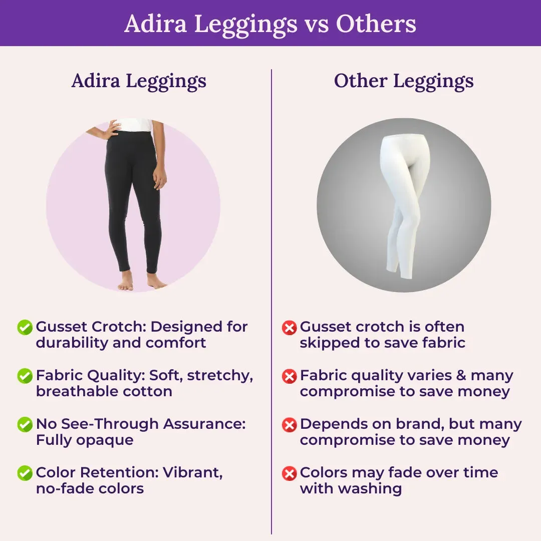 Teen Leggings | High Waist | Ankle Length | Soft Cotton & Elastane Blend | Gusset Crotch Prevents Ripping | Non-See-Through