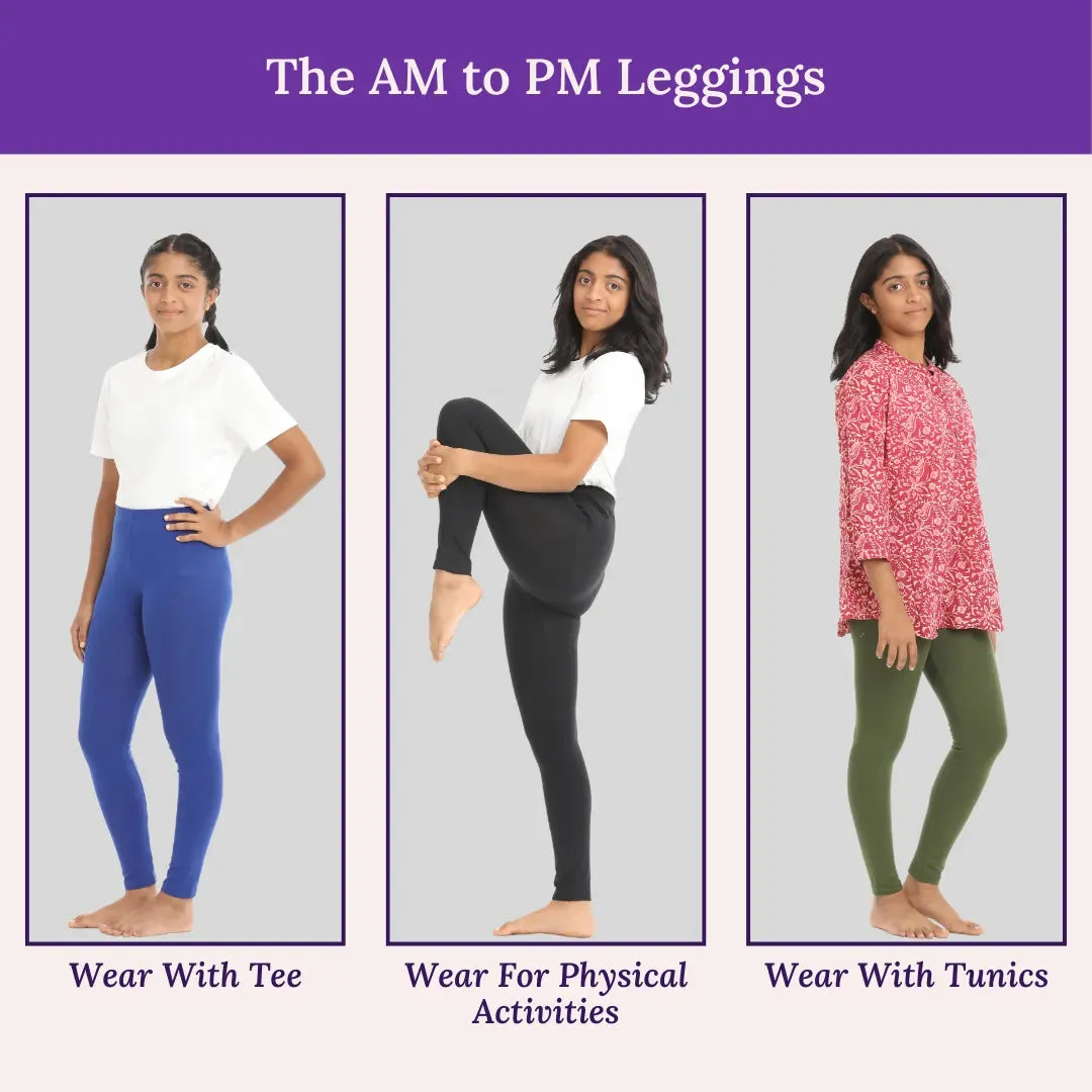Teen Leggings | High Waist | Ankle Length | Soft Cotton & Elastane Blend | Gusset Crotch Prevents Ripping | Non-See-Through