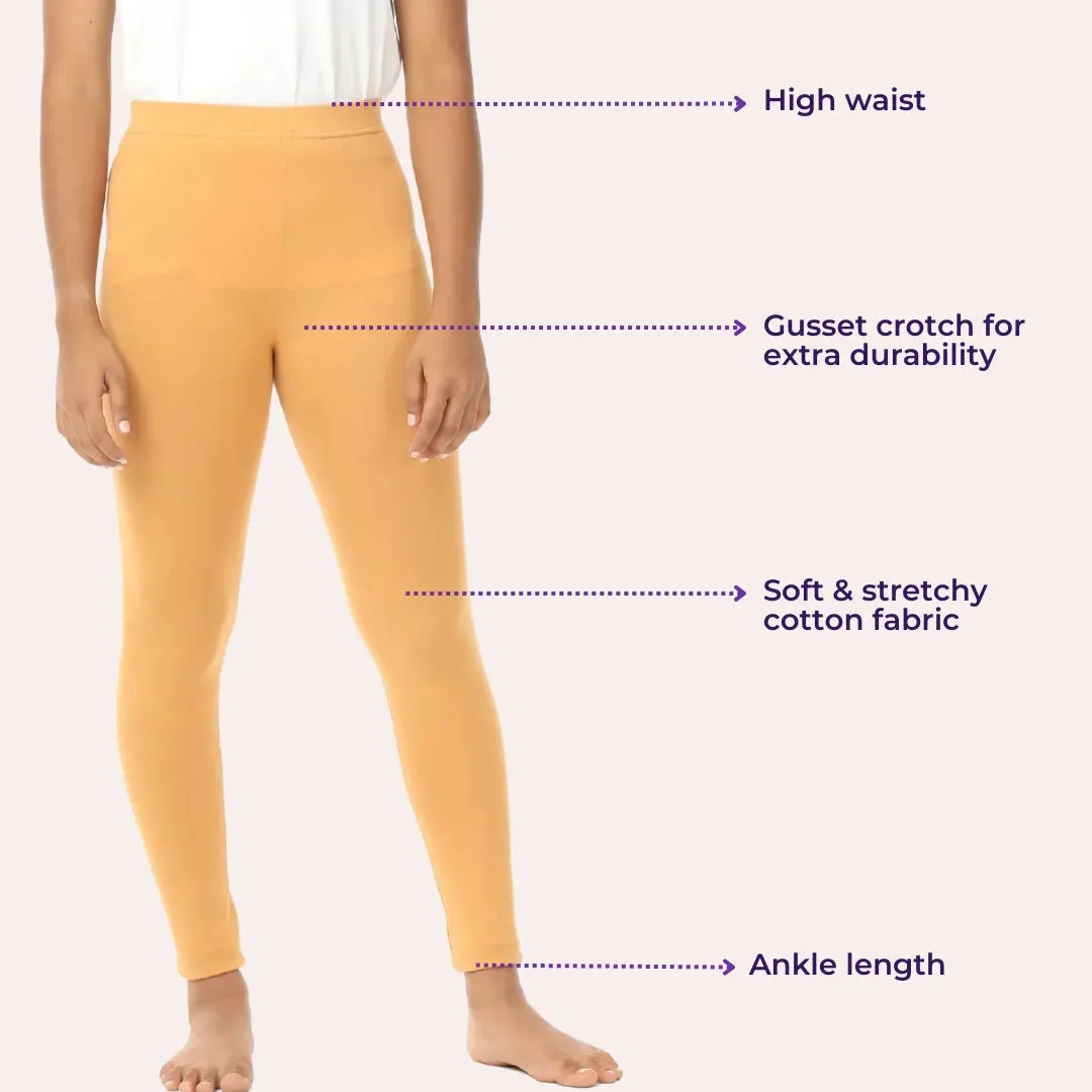 Teen Leggings | High Waist | Ankle Length | Soft Cotton & Elastane Blend | Non-See-Through | Gusset Crotch Prevents Ripping