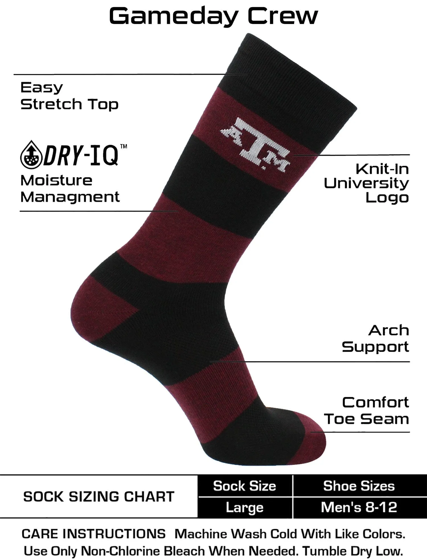 Texas A&M Aggies Socks Game Day Striped Crew Socks