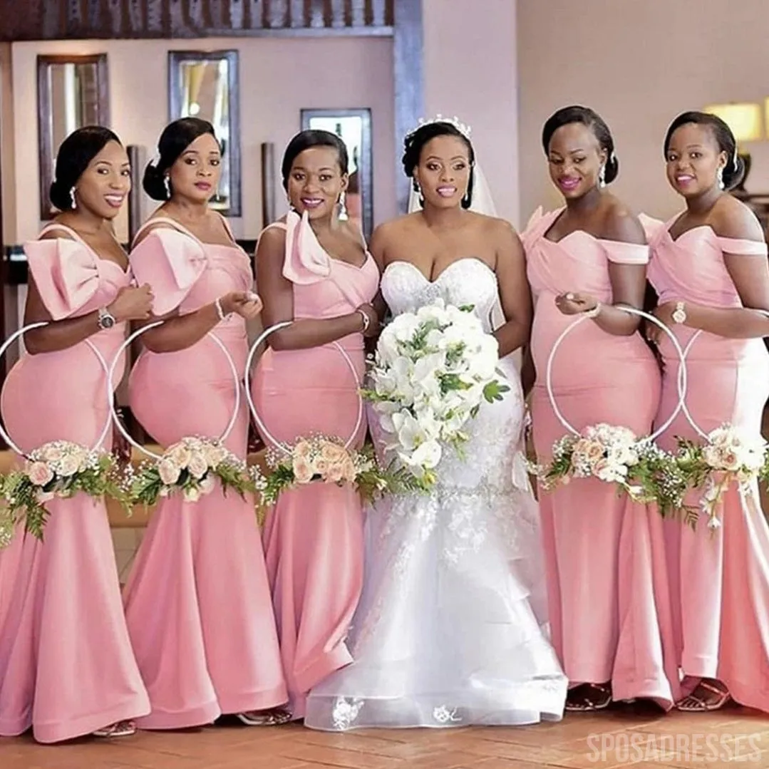 Unique Mermaid Pink Sleeveless Long Maid Of Honour Dresses Online, WG1010
