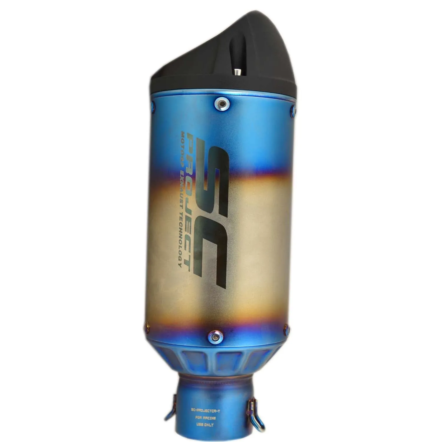 Universal Bike Exhaust Silencer Straight (Silver/Blue)