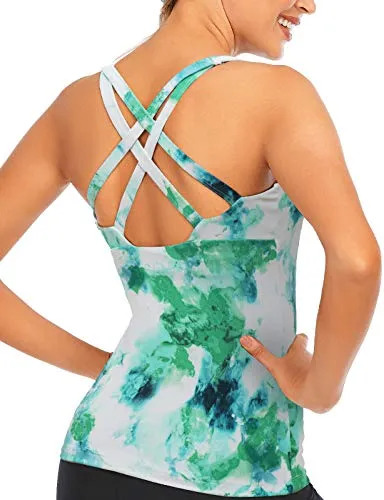 Workout-Shirts-Yoga-Tank-Tops-for-Women-with Built in Bra-Athletic-Tennis-Activewear Sports Exercise Top Racerback Criss Cross Back Slim Fit Spring Green S