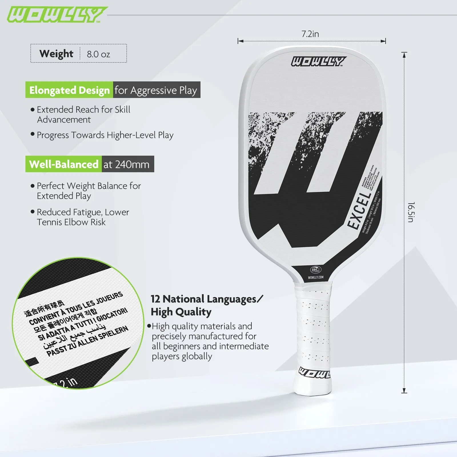 Wowlly Excel Pickleball Paddle (Black & White)
