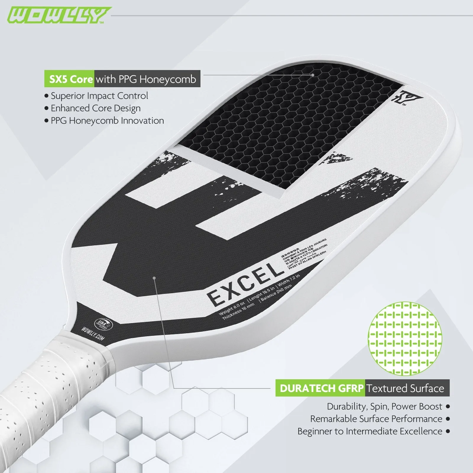 Wowlly Excel Pickleball Paddle (Black & White)