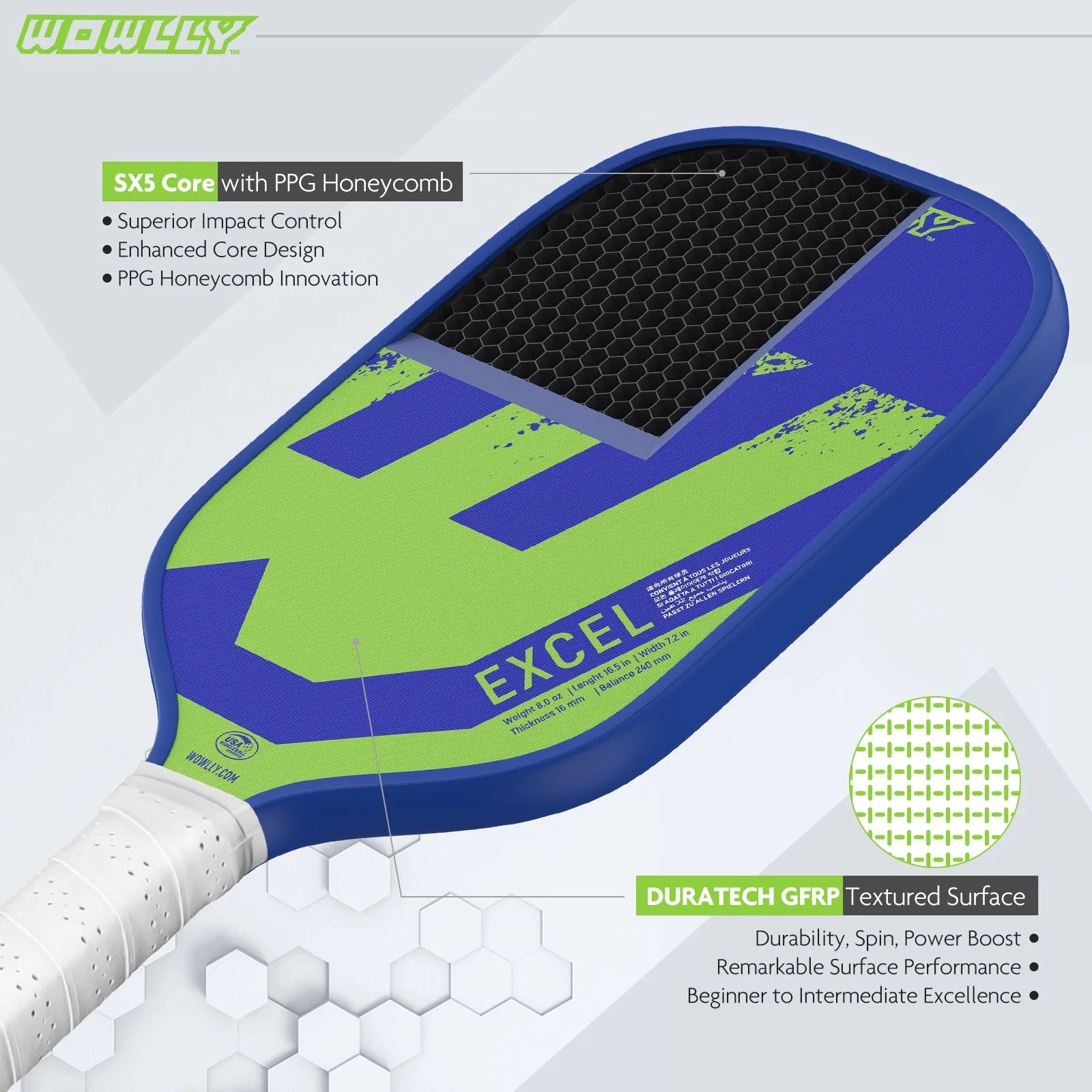 Wowlly Excel Pickleball Paddle (Blue & Green)