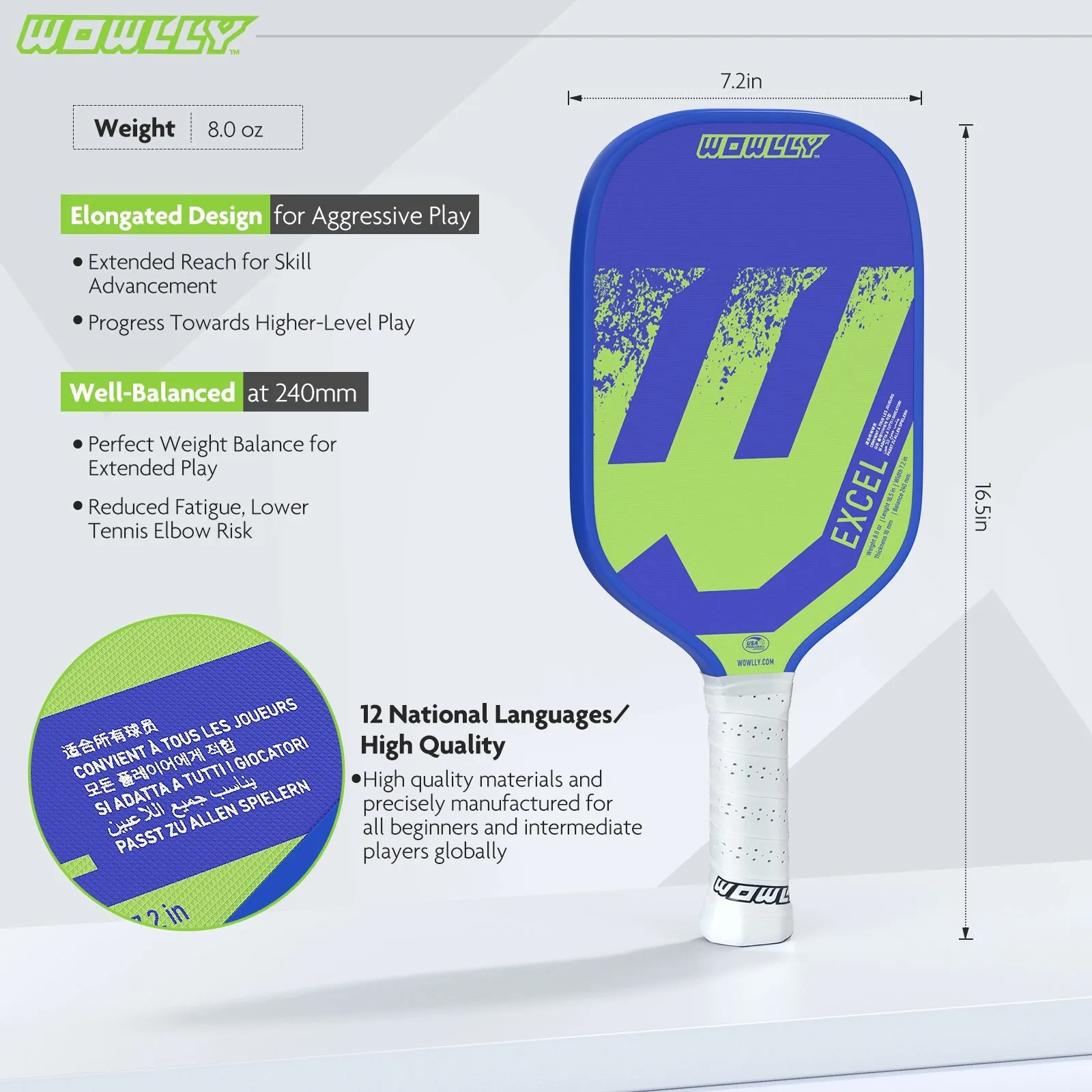Wowlly Excel Pickleball Paddle (Blue & Green)