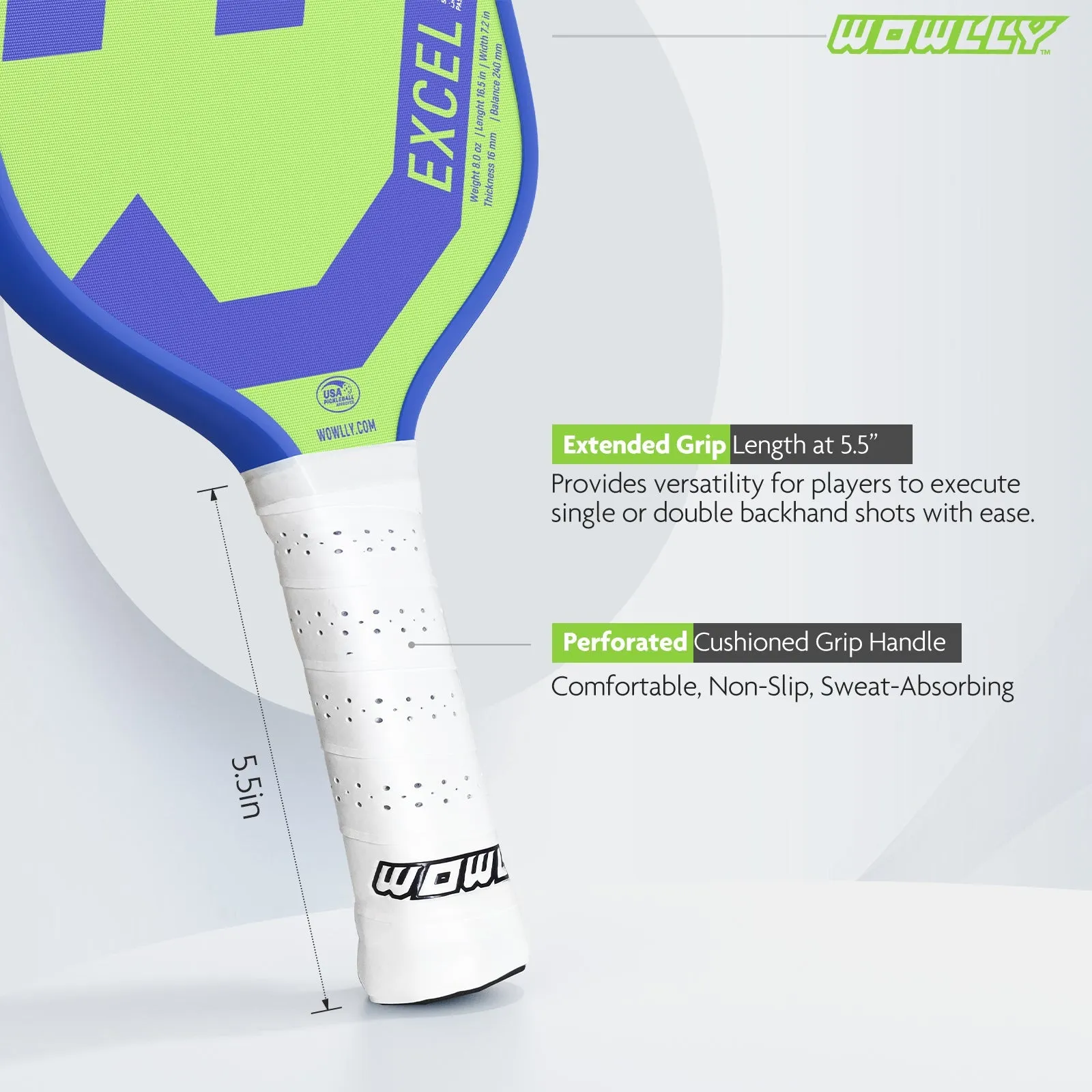 Wowlly Excel Pickleball Paddle (Blue & Green)