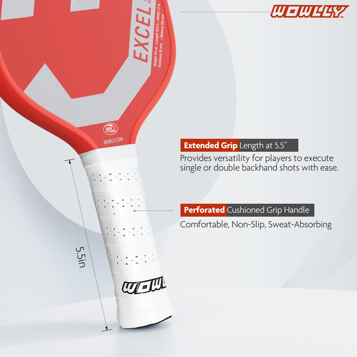 Wowlly Excel Pickleball Paddle (Grey & Red)