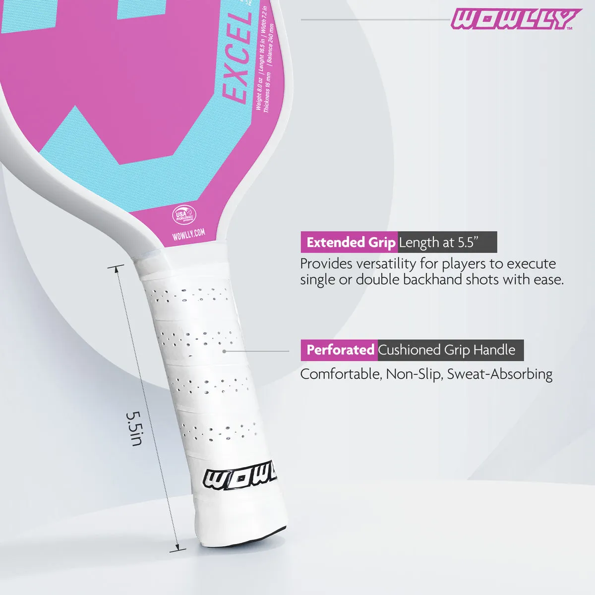 Wowlly Excel Pickleball Paddle (Light Blue & Pink)
