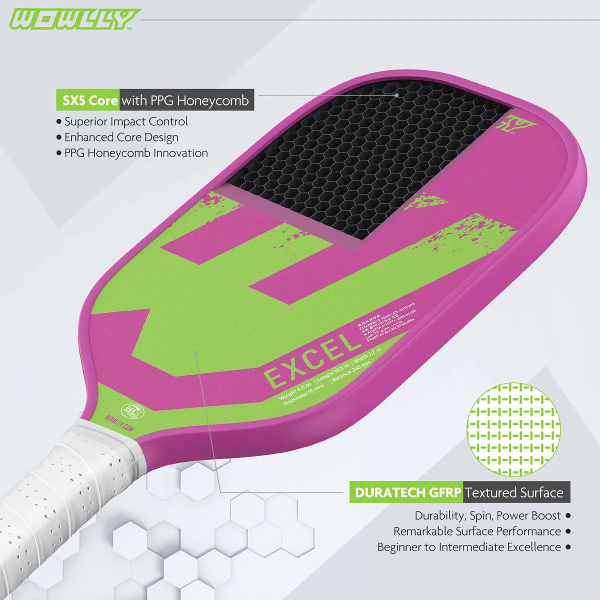 Wowlly Excel Pickleball Paddle (Pink & Green)