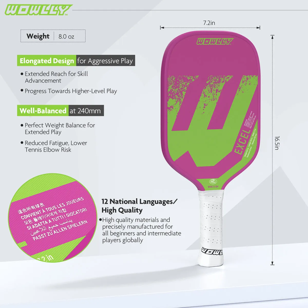 Wowlly Excel Pickleball Paddle (Pink & Green)